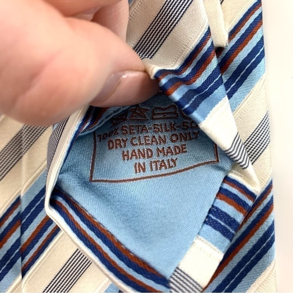 BRIONI blue white red diagonal stripe silk necktie - Picture 5 of 5